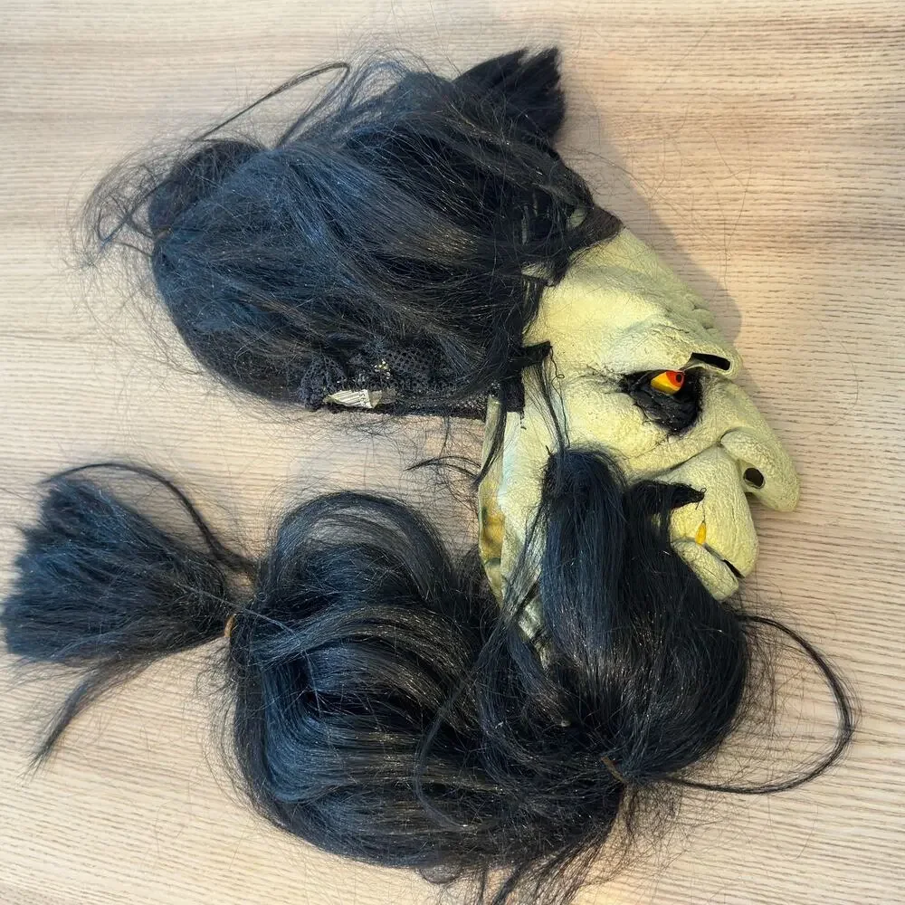 1999 Paper Magic Group Halloween Mask Warlock Troll Ogre Long Black Hair Beard